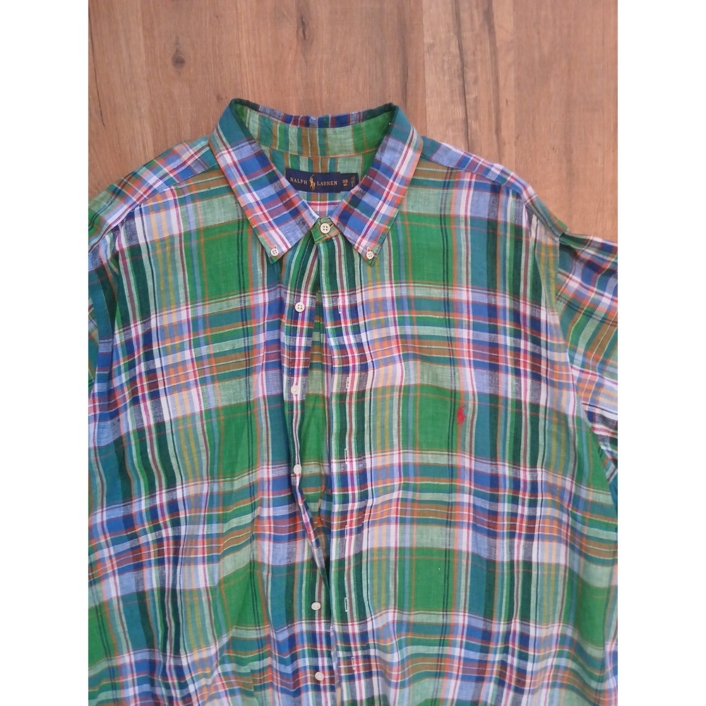 Ralph Lauren Shirt 3XB Big Plaid Short Sleeve Classic Fit Linen Preppy - Picture 2 of 8